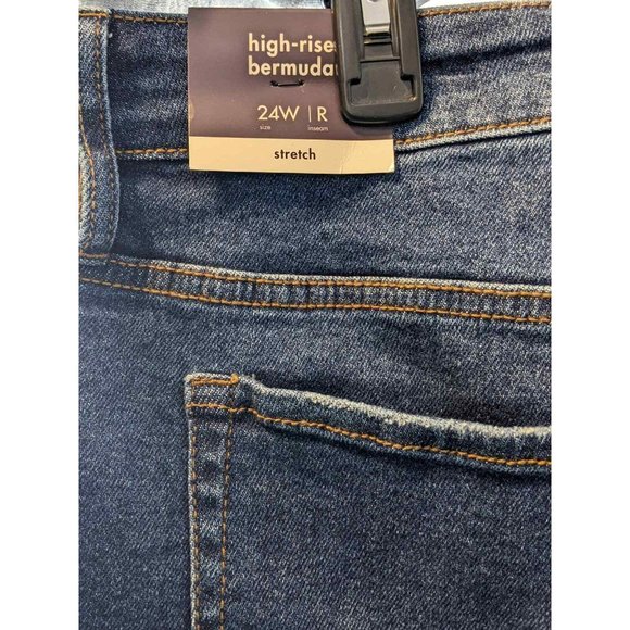 Womens Plus Roll Cuff Bermuda Jean Shorts Ava & Viv Dark Wash 24W High Rise Long - Picture 5 of 9